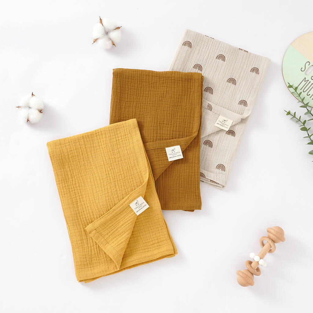 Organic Muslins Burp Cloths Set Of Three Rainbows By Tiny Alpaca