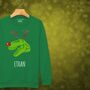 Rudolphasaurus Rex Dinosaur Personalised Kids Christmas Jumper Sweatshirt, thumbnail 1 of 12