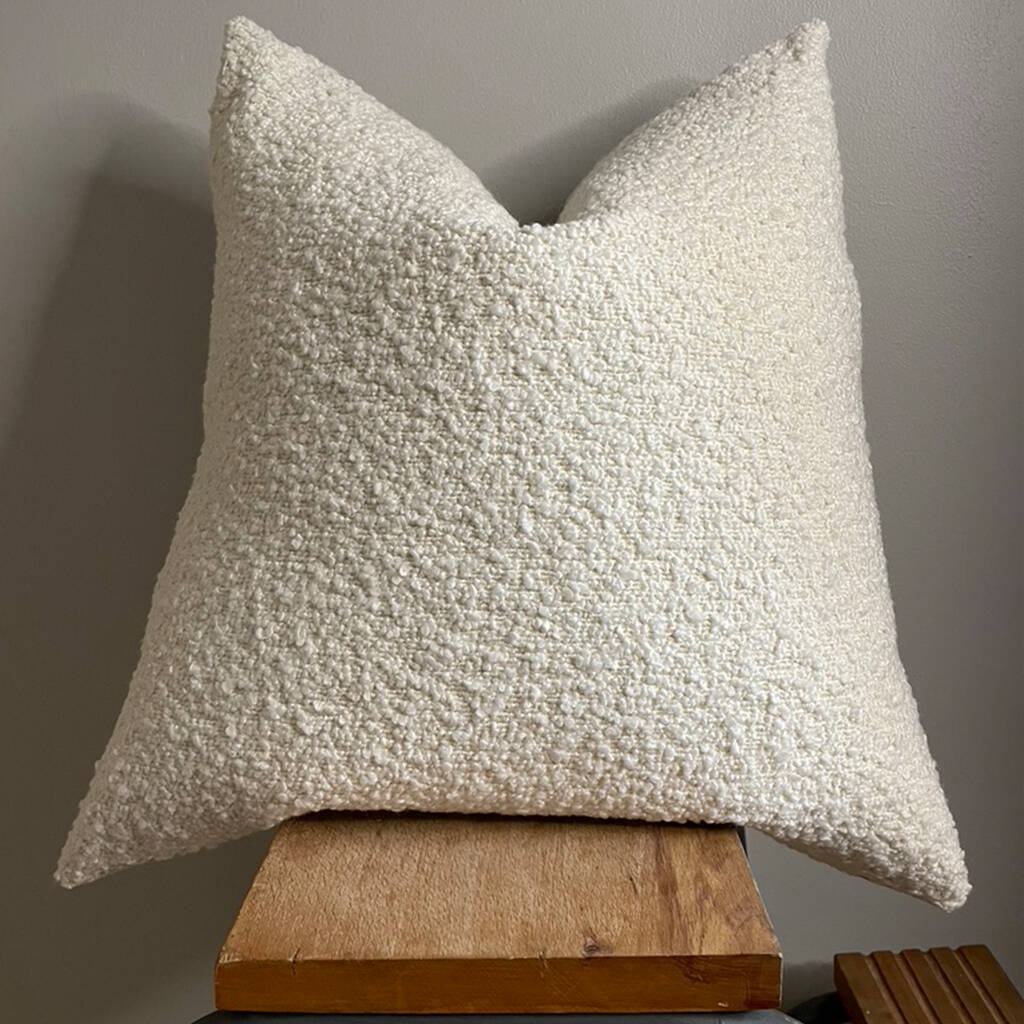White Boucle And Linen Tie Scatter Cushion, 1 of 9