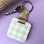 Personalised Teal Gingham Print Mirror Keyring, thumbnail 3 of 6