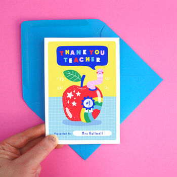 Thank You Teacher Personalised Rainbow Apple Card, 3 of 6