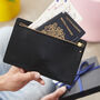 Personalised Double Sided Zip Leather Family Travel Wallet With Engraved Travel Design, thumbnail 3 of 4