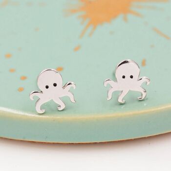 Sterling Silver Tiny Octopus Stud Earrings, 2 of 9
