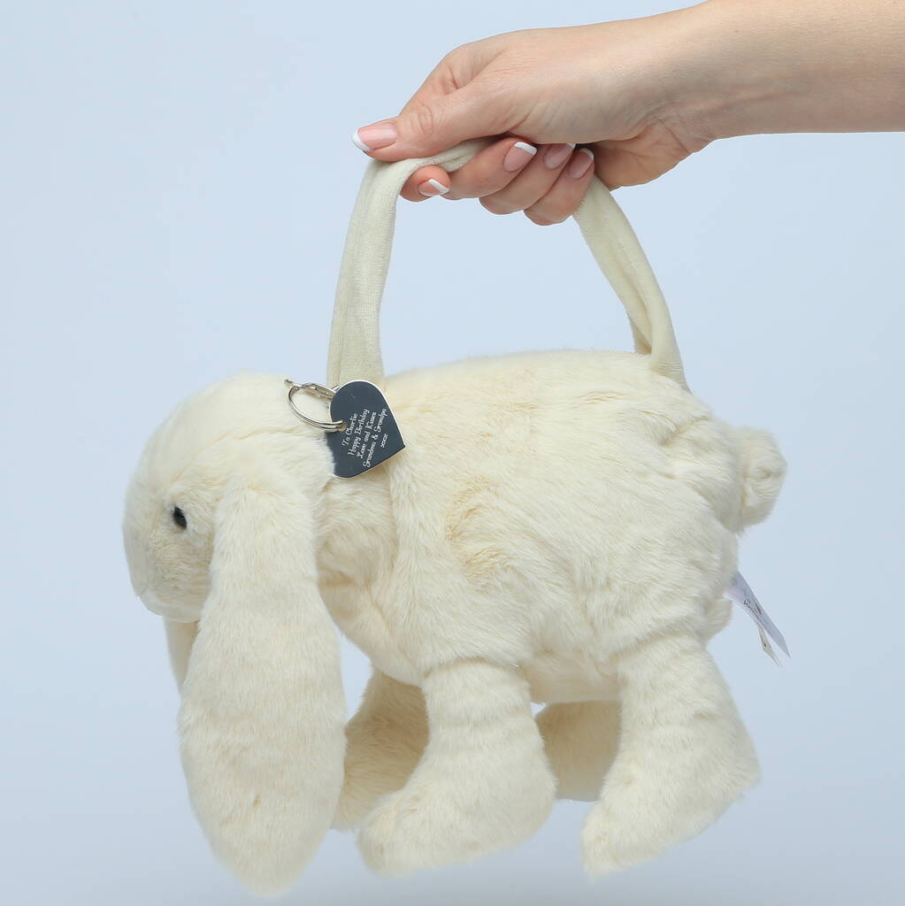 Cream Bunny Bag With Engraved Heart Keyring By Jomanda Soft Toys 
