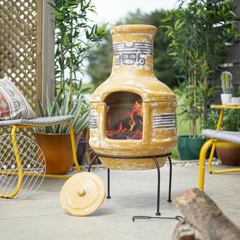 Inti Two Piece Clay Chiminea With Grill By Garden Leisure | notonthehighstreet.com