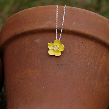 Buttercup Yellow Flower Delicate Pendant Necklace, 2 of 4