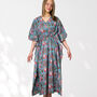 Bright Blue And Pink Floral 100% Cotton Kaftan, thumbnail 5 of 7