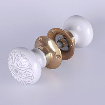G Decor Success Set Of Handcrafted Ceramic Porcelain Mortice Door Handles, Internal Turning Knobs For Room Doors With Solid Brass Finish, 3 of 5