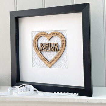 Lace 13th Anniversary Personalised Oak Heart, 3 of 3