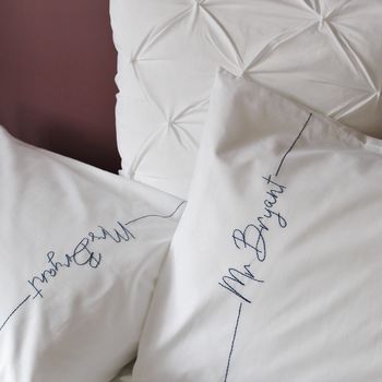 Couples Embroidered Handwritten Font Pillowcase Set, 3 of 4