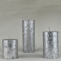 G Decor Adeline Silver Metallic Textured Pillar Candle, thumbnail 6 of 6