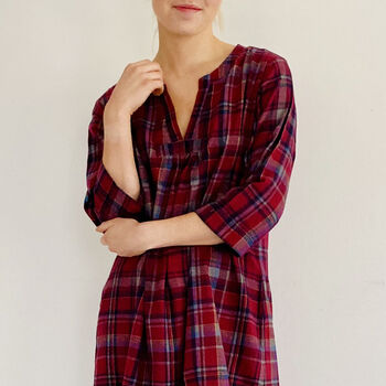 Kaftan Florence Nightdress In Berry Check, 2 of 7
