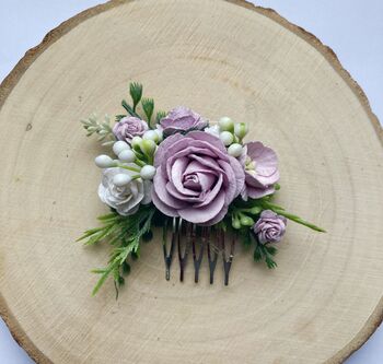 Lilac And White Flower Hair Comb, 6 of 6