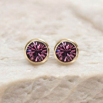 Yellow Gold Plated February Amethyst Birthstone Stud Earrings, 4 of 8