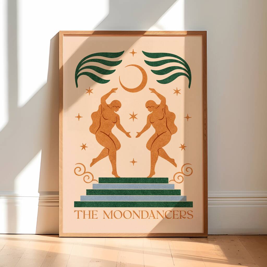 Moon Dancers, Bohemian Celestial Floral Art Print, 1 of 3