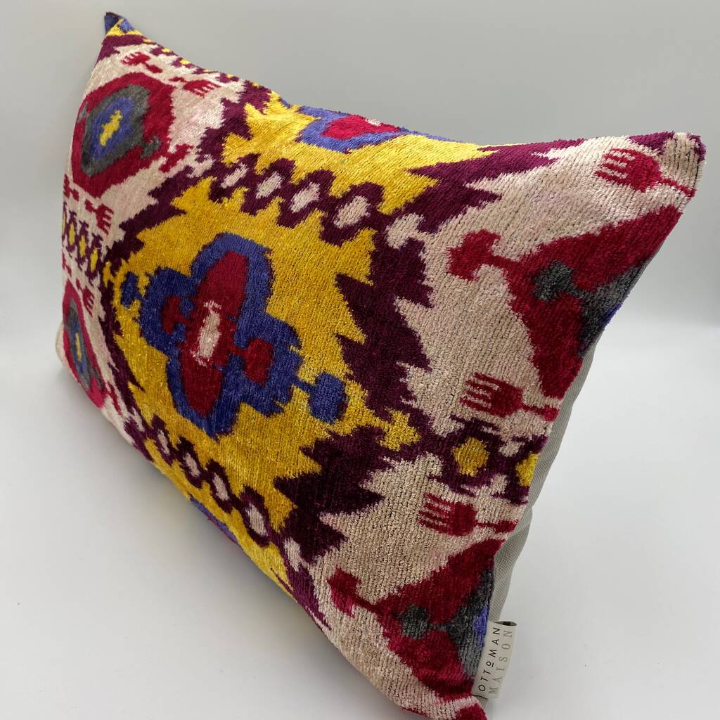 Oblong Ikat Velvet Cushion Ottoman Classic, 1 of 9