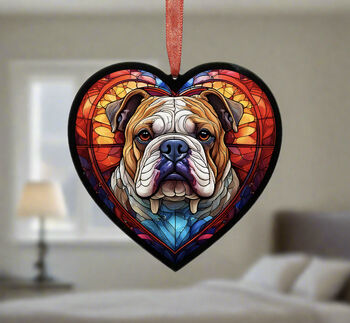 Bulldog Stained Glass Effect Heart Suncatcher, 5 of 6