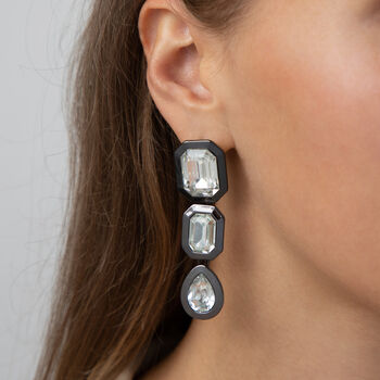 Gunmetal Triple Tier Crystal Earrings, 2 of 3