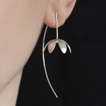 Silver Daisy Flower Long Wire Earrings, 3 of 4