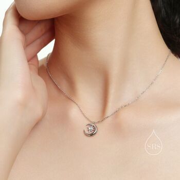 Sterling Silver Moonstone Moon And Star Pendant Necklace, 6 of 11