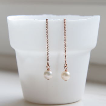 14ct Rose Gold Filled Metal And Pearl Thread Earrings, 6 of 8