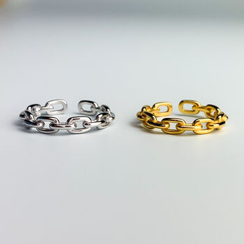 Sterling Silver Chain Link Adjustable Ring, 3 of 6