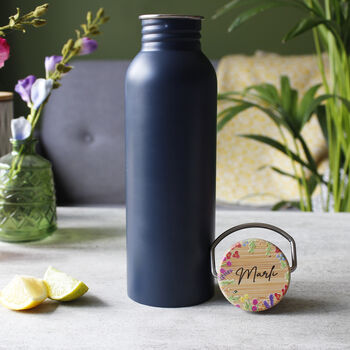 Personalised Floral Lid Metal Drinking Bottle For Mum, 10 of 12
