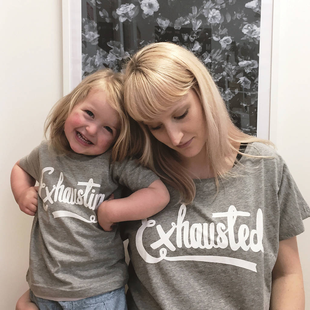 Mum And Baby 'Exhausted' And 'Exhausting' T Shirt Set, 1 of 10