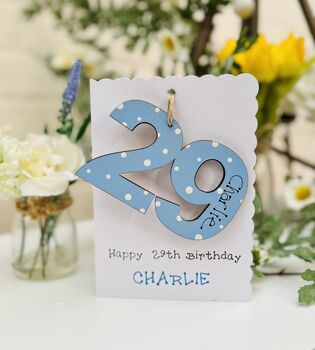 Personalised Birthday Card Any Age Wooden Number Gift, 2 of 2