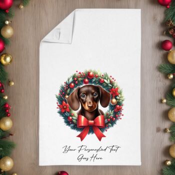 Personalised Dog Christmas Wreath Tea Towel, 8 of 12