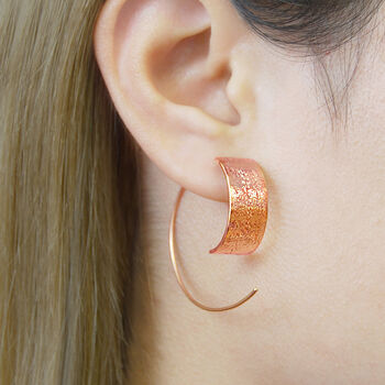 Textured Curved Gold Plated Silver Hoop Earrings, 2 of 4
