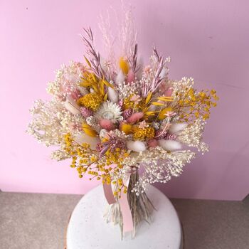 Pink And Yellow Dried Flower Bouquet With Gypsophila, 5 of 5