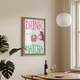 Drink Matcha Pink Green Checked Hand Painted Kitchen Print, thumbnail 2 of 6