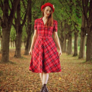 Lisa Dress In Cotton Red Check 1940s Vintage Style, 3 of 3