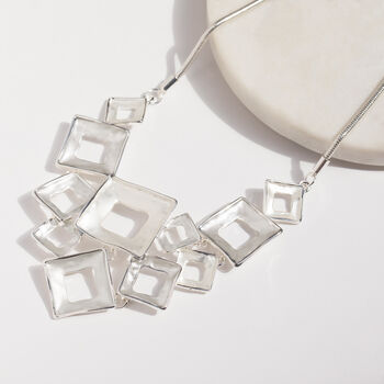 Matt Silver Geometric Hollow Square Necklace, 2 of 5
