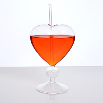 G Decor Cocktail Heart Shaped Glass With Straw, 3 of 5