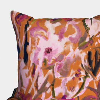 Abstract Floral Velvet Cushion, Terracotta, 3 of 4