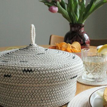Mono Black And White Patterned Rope Tortilla Basket, 3 of 6