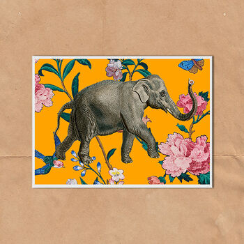 Elephant Floral Yellow Vintage Style Art Print, 3 of 5
