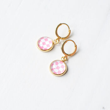 Pink And White Checkerboard Earrings, 5 of 6