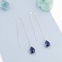 Sterling Silver Sapphire Blue Cz Droplet Threader Earrings, thumbnail 1 of 12