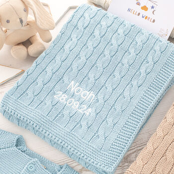 Personalised Unisex White Luxury Baby Cable Blanket, 11 of 12