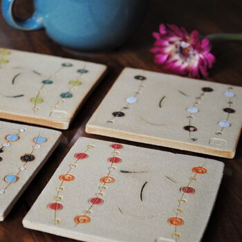 Smiley Face Ceramic Coasters Dots And Lines, 3 of 8