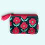 Embroidered Velvet Coin Purse | Pop Floral In Blue, Teal And Pink, thumbnail 1 of 4