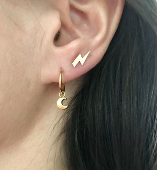 Gold Plate Moon Huggie Hoop Earrings, 2 of 2