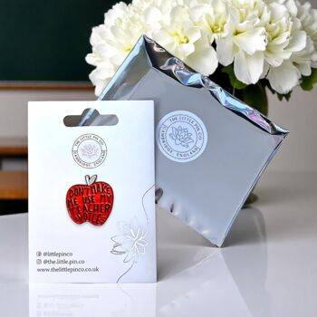 Don't Make Me Use My Teacher Voice Red Apple Enamel Pin Badge, End Of Term, Christmas Gift For Teachers, Teacher Lanyard Accessory, 2 of 8
