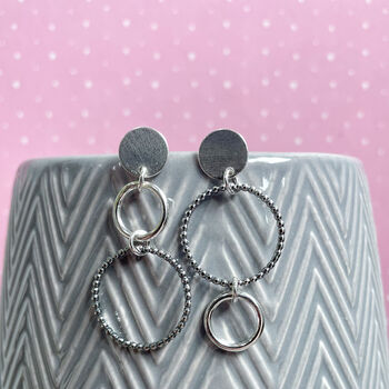 Sterling Silver Asymmetric Circles Earrings, 3 of 3