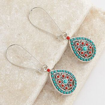 Blue And Orange Bohemian Tear Drop Earrings, 3 of 3