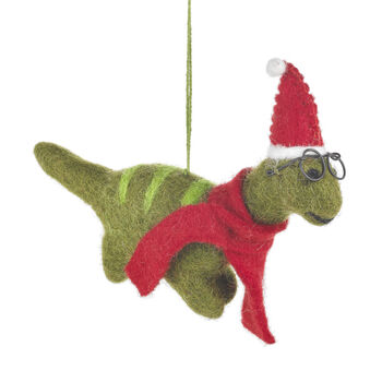 Christmas Dinosaur With Specs Hanging Felt Decoration, 2 of 6