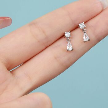 Tiny Cz Dangle Round And Droplet Stud Earrings, 3 of 11